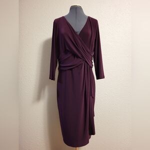 Chaps Purple Knit Faux Wrap Dress Size Large